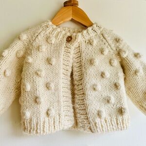 Hand-Knit Cream The Blueberry Hill Baby Cardigan Sweater